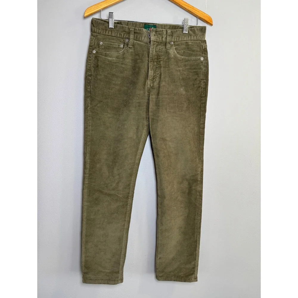 J.Crew Mens‎ Olive Green Corduroy Pants Slim Straight 29x32 Cotton Vintage 90s